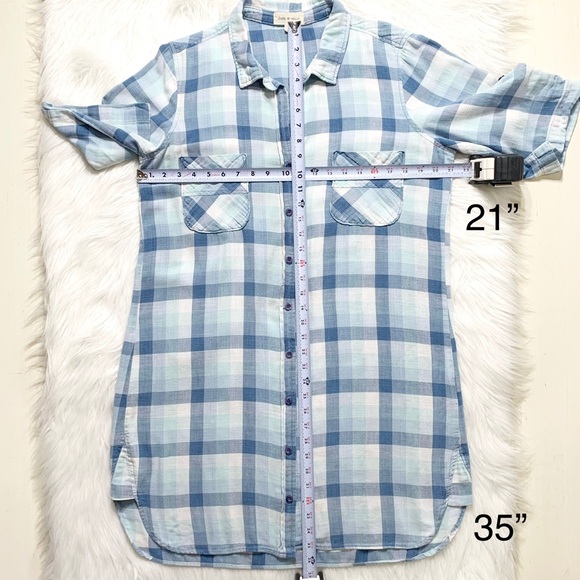 SOLD-Anthropologie Blue and White Plaid Buttondown Shirtdress, Large - Picture 9 of 9